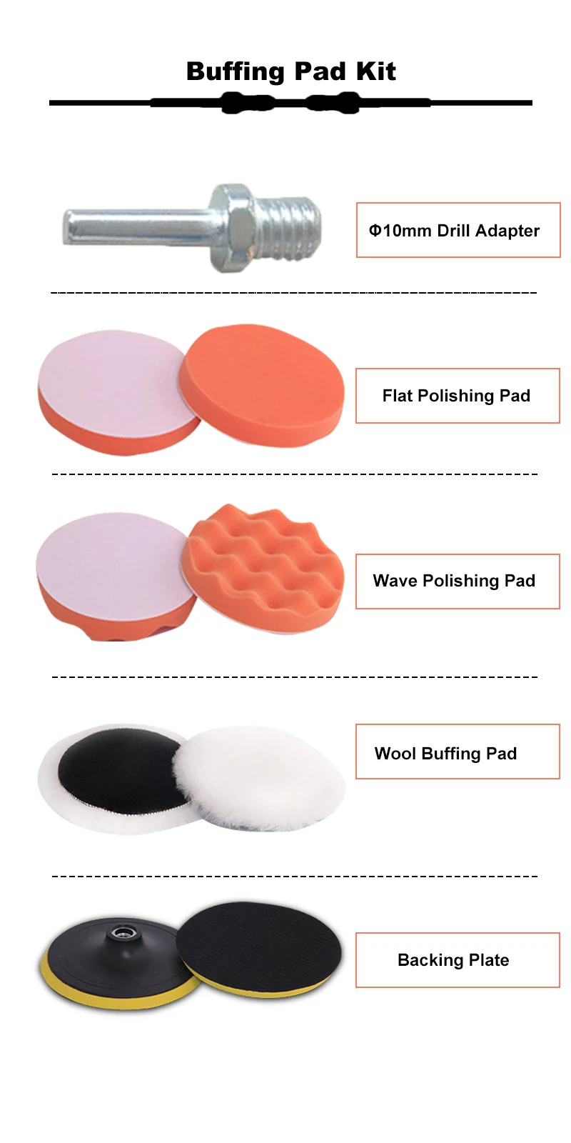 4inch 100mm Wool Buffing Pad Car Polishing Sponge Pad Kit Drill Adapter M10 Power Tool Accessory for Waxing Polishing (11)