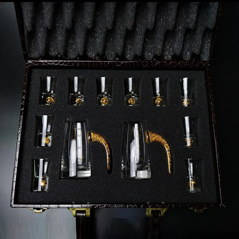 

High-end Sake Vodka Wine Set Spirit Wine Glass Cup 100ML Hip Flask Gold Foil Crystal Glass Household Wine Dispenser Wine Gift