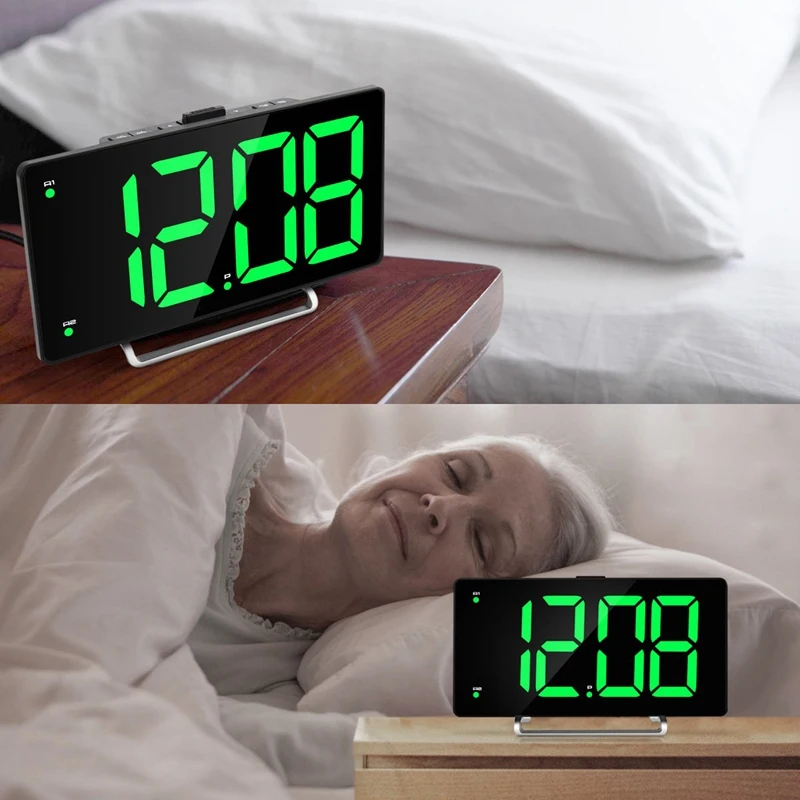 Large Alarm Clock 9 Inch LED Digital Display Dual Alarm with USB Charger Port 0-100 Dimmer for Seniors Simple Bedside Big Number