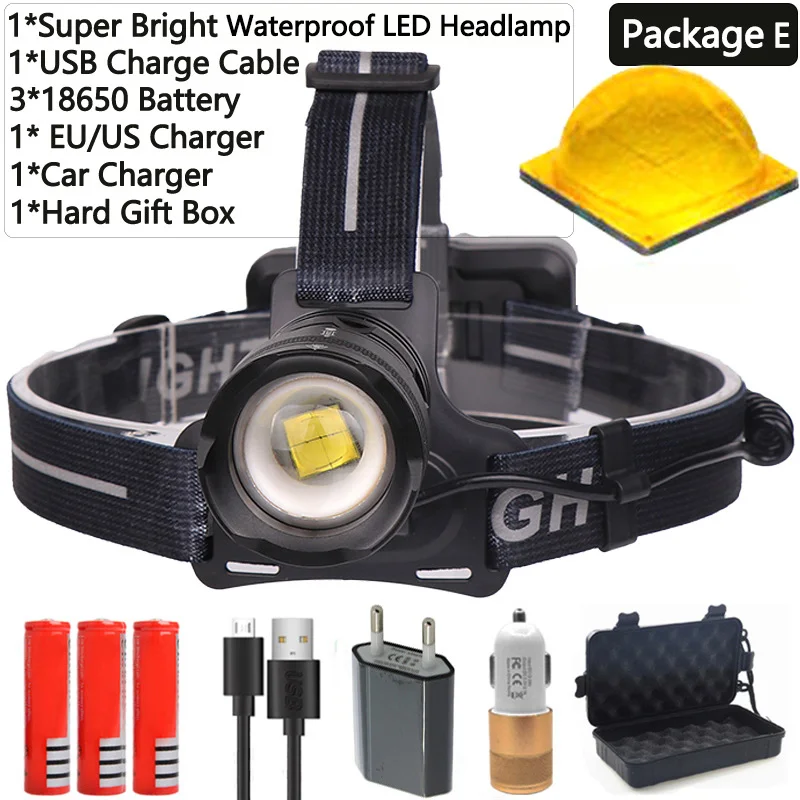 Самый мощный 50 Вт XHP70.2 Мощный светодиодный налобный фонарь, фонарь, налобный фонарь, масштабируемые USB фонари 18650, фонарик для кемпинга, рыбалки - Испускаемый цвет: Package E
