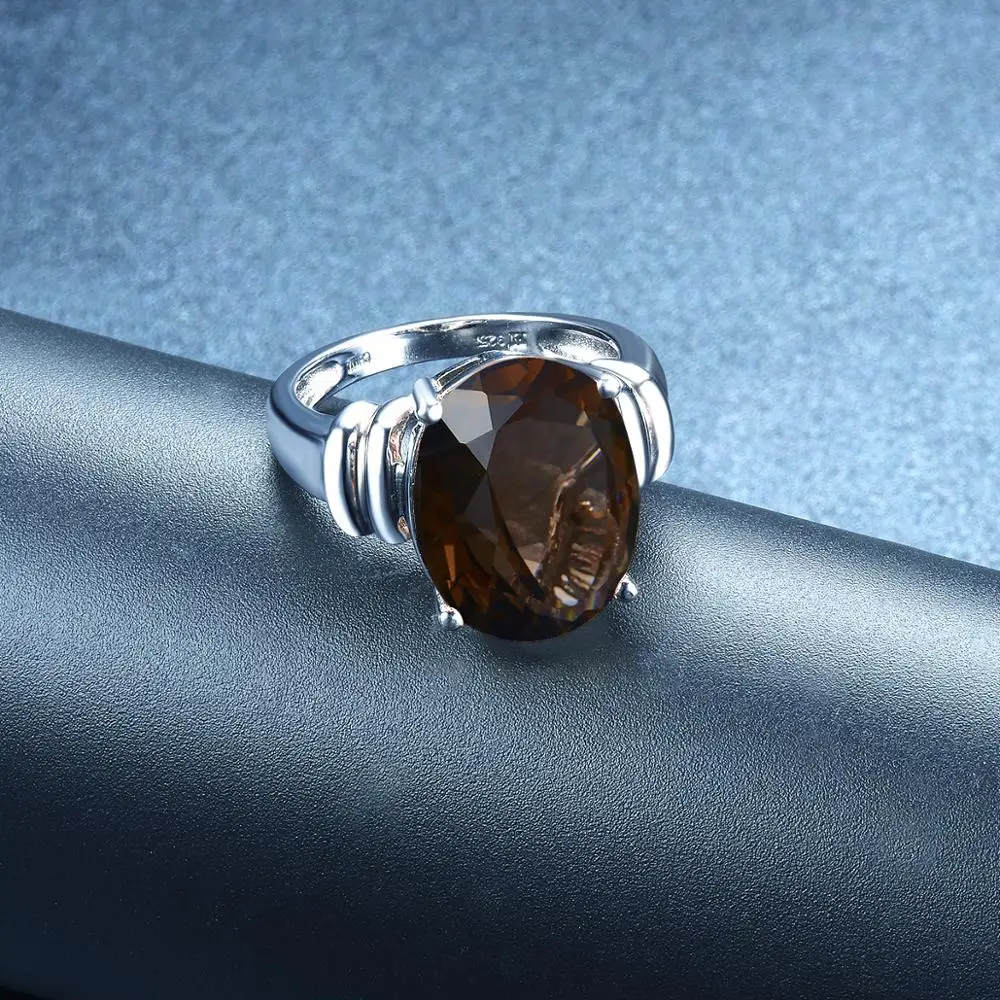 Ceny Hutang 16x12mm pierścionek zaręczynowy 8.97ct naturalne kwarc dymny stałe 925 srebro mała biżuteria ślubna dla kobiet