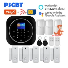 Tuya Smart wifi GSM сигнализация Alexa Google домашняя охранная система безопасности комплект PIR датчик движения двери приложение пульт дистанционного управления камера монитор