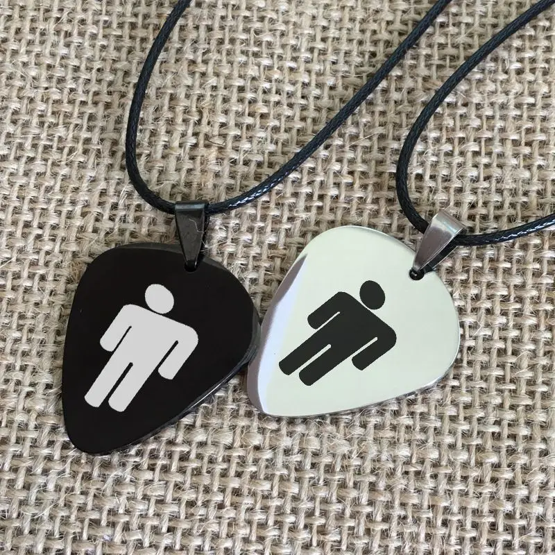 

Billie Eilish Necklace Guitar Pick Leather Necklaces Stainless Steel Pendant Punk Jewelry Fans Gifts
