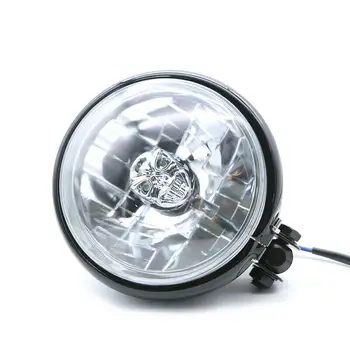

Black Skull Round Headlight Bottom Mount For Harley Honda Kawasaki Universal