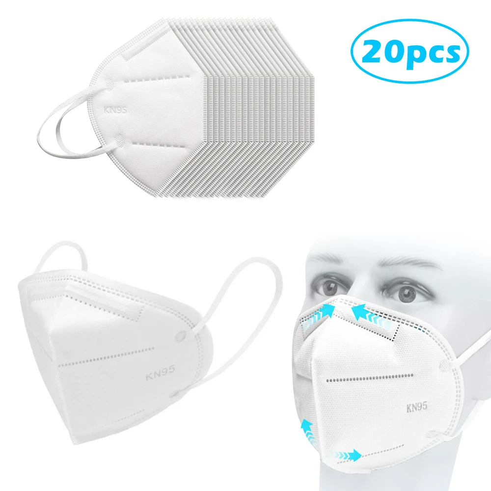 

20 PCS KN95 Regular Masks Bagged Air Purifying Dust Pollution Vented Respirator Face Mouth Masks