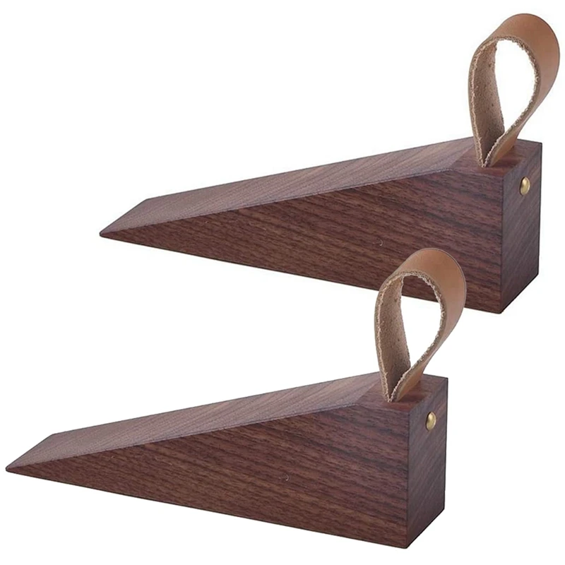 Door Stopper Decorative Wooden Doorstop Wedge Multiple Surface Wood Door Stop with Leather Band Multiple Sizes Extra Large Door Stops with Heavy Duty Quality Design for All Surfaces 