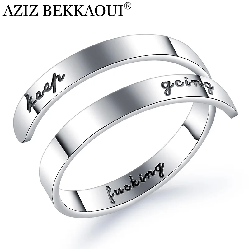 Азиз BEKKAOUI индивидуальное имя двойная линия кольцо персонализированное Незамкнутое регулируемое кольцо для мужчин женщин ювелирный подарок