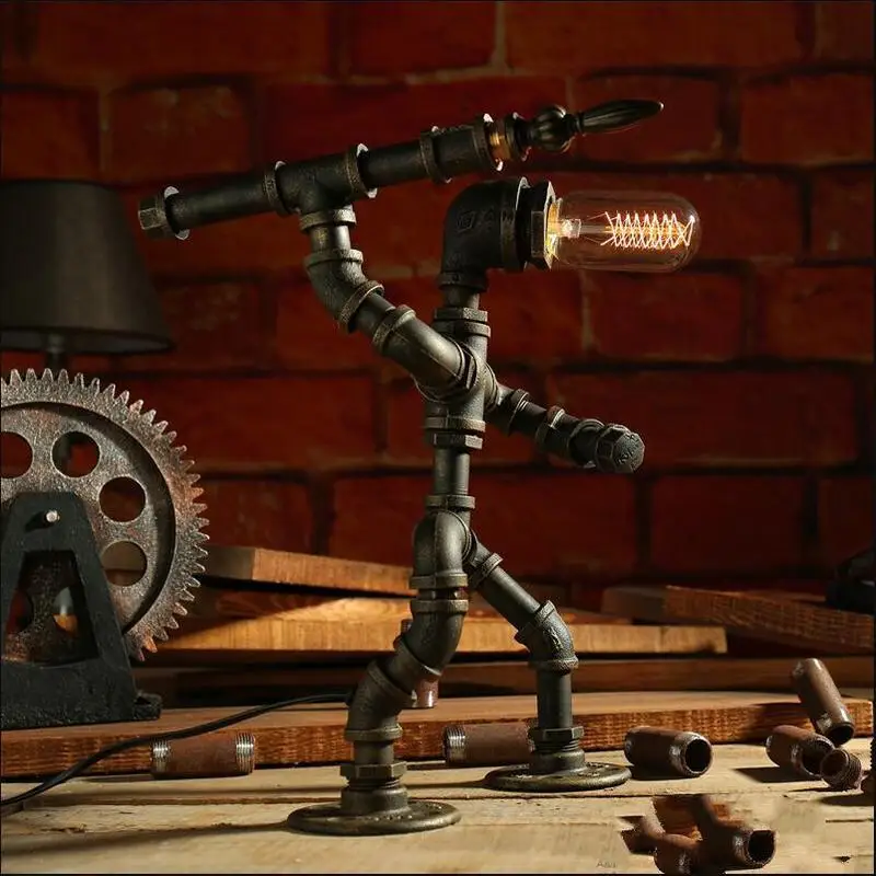 

retro, wrought iron loft personality LED eye restore ancient ways present desktop robot table lamps and lanterns