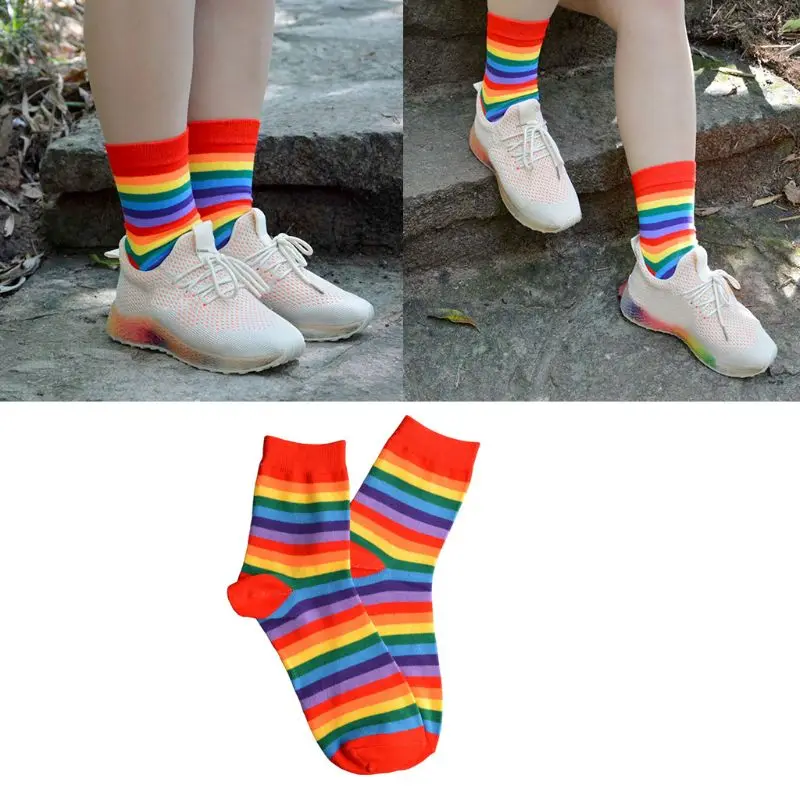 

Rainbow Striped Colorful Short Tube Sock Unisex Fashion Wild Men Women Cosplay Stage Show Socks D08C