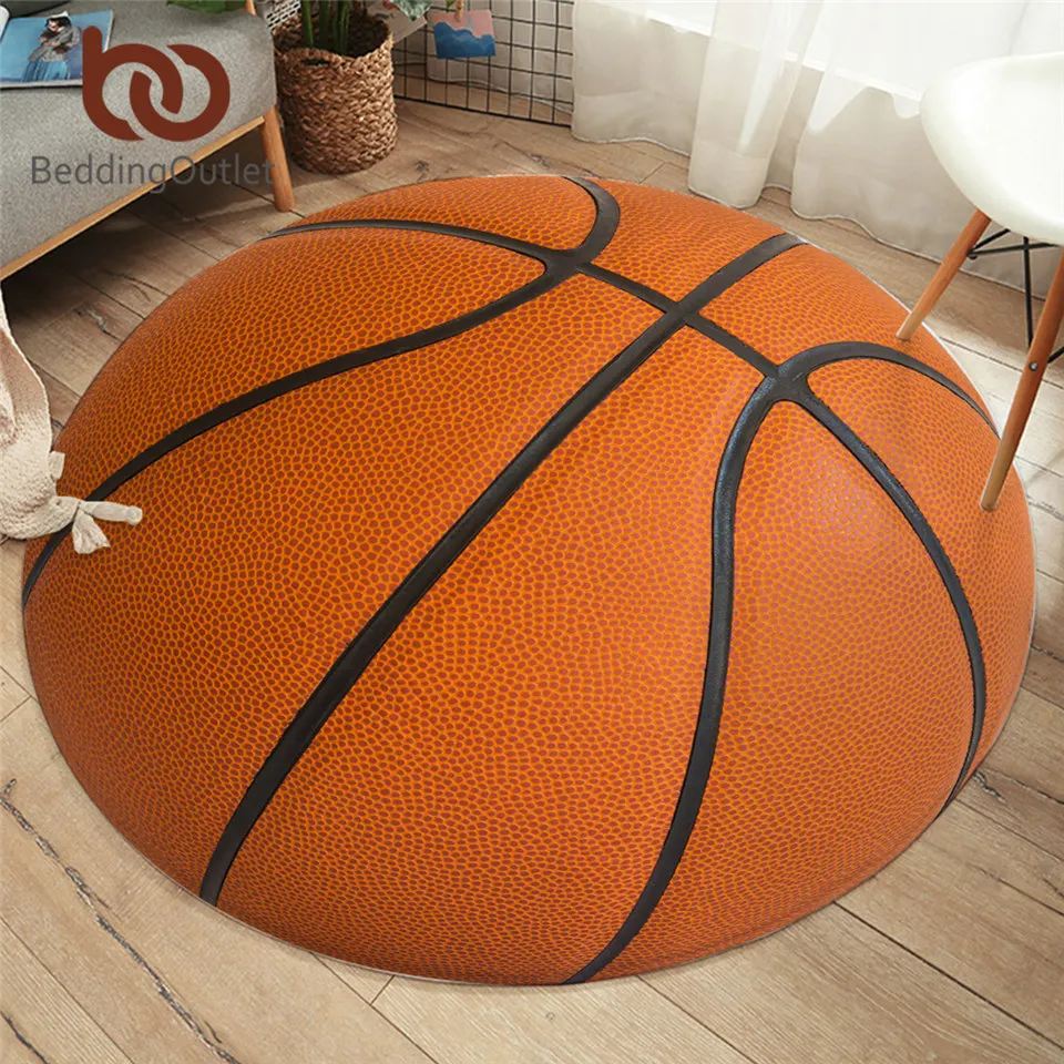 BeddingOutlet Basketball Bedroom Floor Mat Sports Ball Round Carpet 3D Realistic Area Rugs For Kids Funny Living Room Alfombra