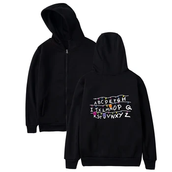 

Classic Harajuku Stranger Things Zipper Hoodies Men/Women Black Hoodie Cap Zip Up Sweatshirts Hip Hop Hooded Casual Coats Street