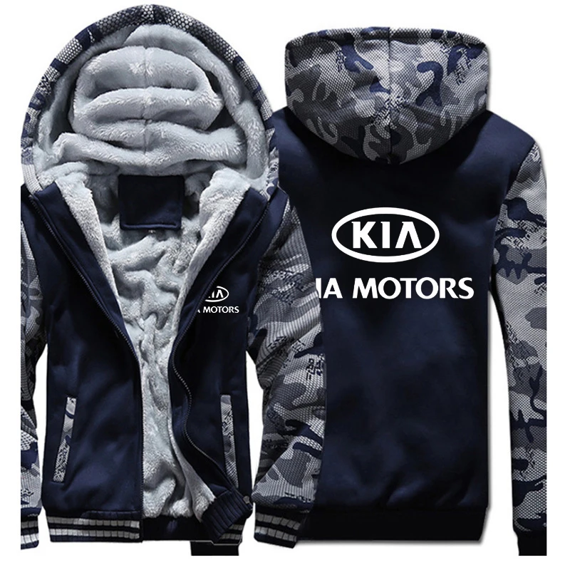 Зимняя куртка с логотипом KIA Motors, мужские толстовки на молнии, модные белые утепленные удобные толстовки с принтом, пальто