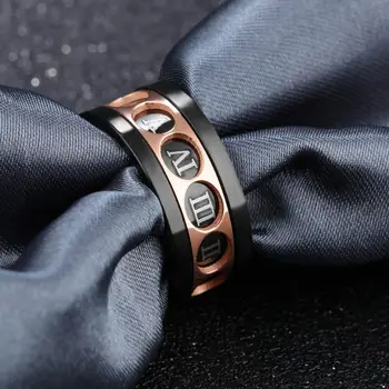 

Stainless Steel Rings For Men Luxury Brand Fashion Rotatable Twelve Roman Numerals Black Rose Gold Titanium Steel Finger Ring