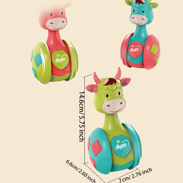 3-in-1 Sliding Tumbler Toy Baby Rattle Montessori Bath Toy w/ Built-in Ring Ox Roly-poly Early Learning Christmas Gift 6
