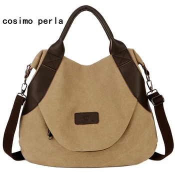 

Large Casual Postman Canvas Handbags for Women 2020 Big Personal Pocket Tote Leather Patch Purse Dropship Portable Messenger Bag