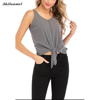 

Lady Bandage Tops Women Sleeveless Crop Top 2020 Casual Vest Tank Shirt Blouse Tops Summer Stripe Hot Shirts irregular Sundress