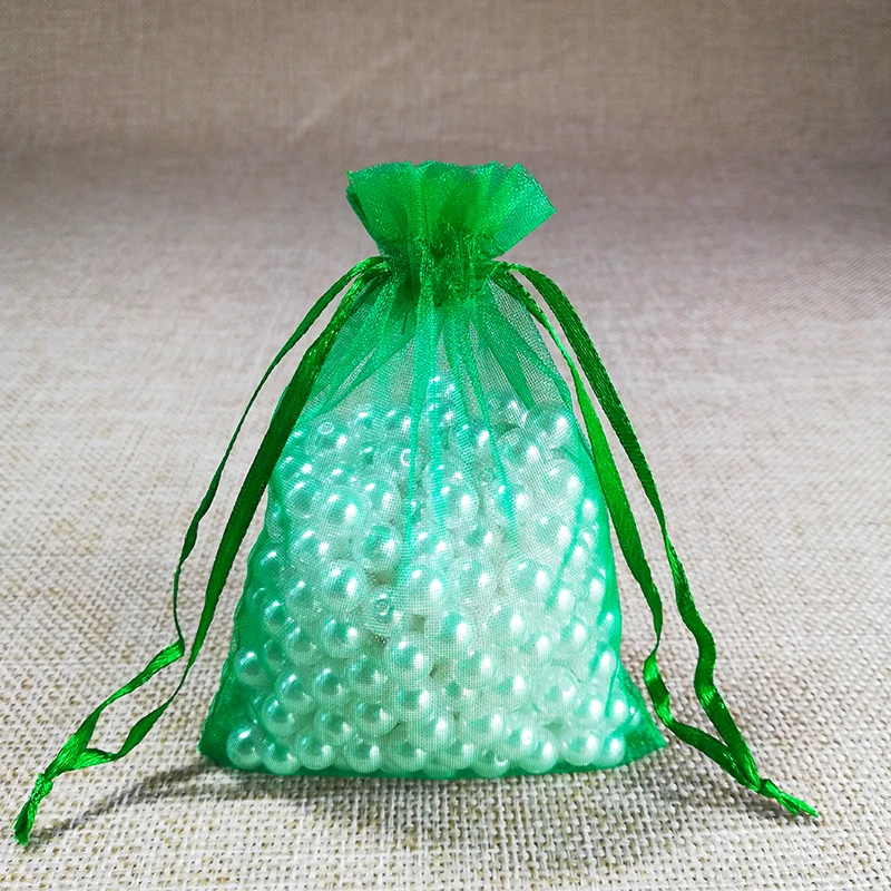 50 шт./лот, 5x7x9, 9x12, 10x15 см, сумки из органзы для упаковки ювелирных изделий, сумки для украшения свадебной вечеринки, сумки для подарков, 24 цвета - Цвет: dark green