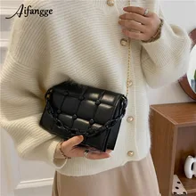 

Pure Color Flap Chain Crossbody Bags Women Retro Female Lattice Leather Shoulder Bags 2021 New Winter Fashion Small Square