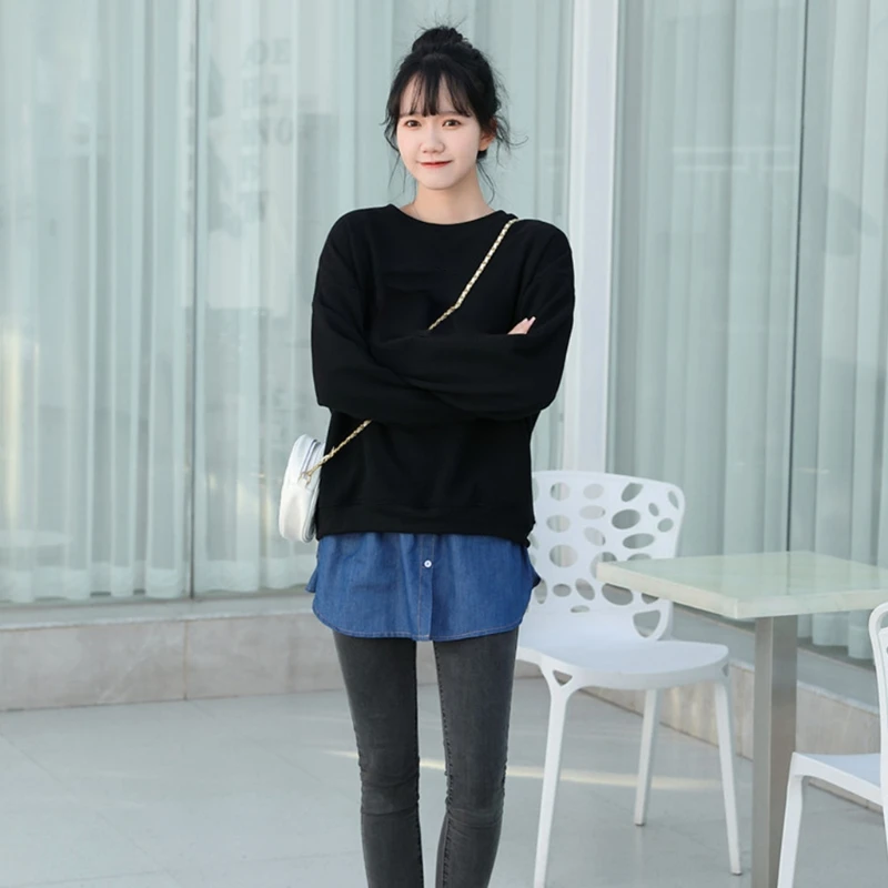 Women White Striped Half False Hem Layering Fake Top Lower Skirt Extender 2