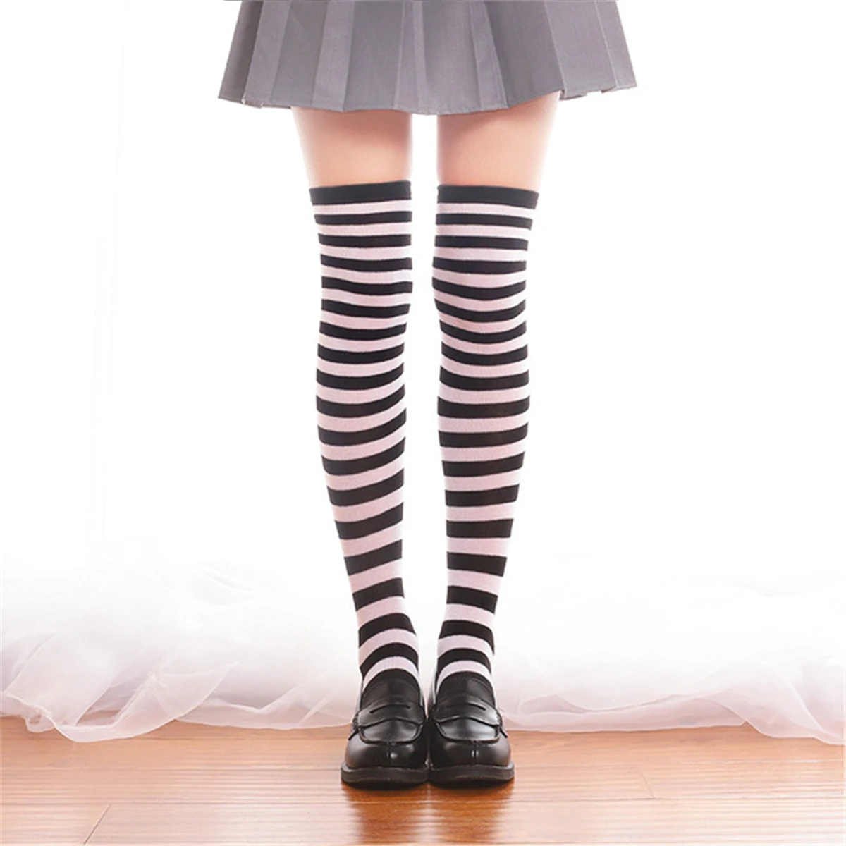 1 пара, длинные гольфы в полоску для девочек, корейские, японские, Kawaii, Повседневные Гольфы в стиле Лолиты, Hatsune, костюм Мику - Цвет: Pinstripe6