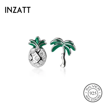 

INZATT Real 925 Sterling Silver Zircon Coconut tree Stud Earrings For Fashion Woman Cute Fine Jewelry MInimalist Accessories