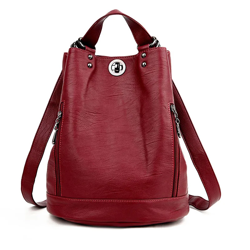 

2017 Korean-style Fashion WOMEN'S Backpack Multi-functional School Bag Dual Purpose Bucket Bag Travel WOMEN'S Backpack