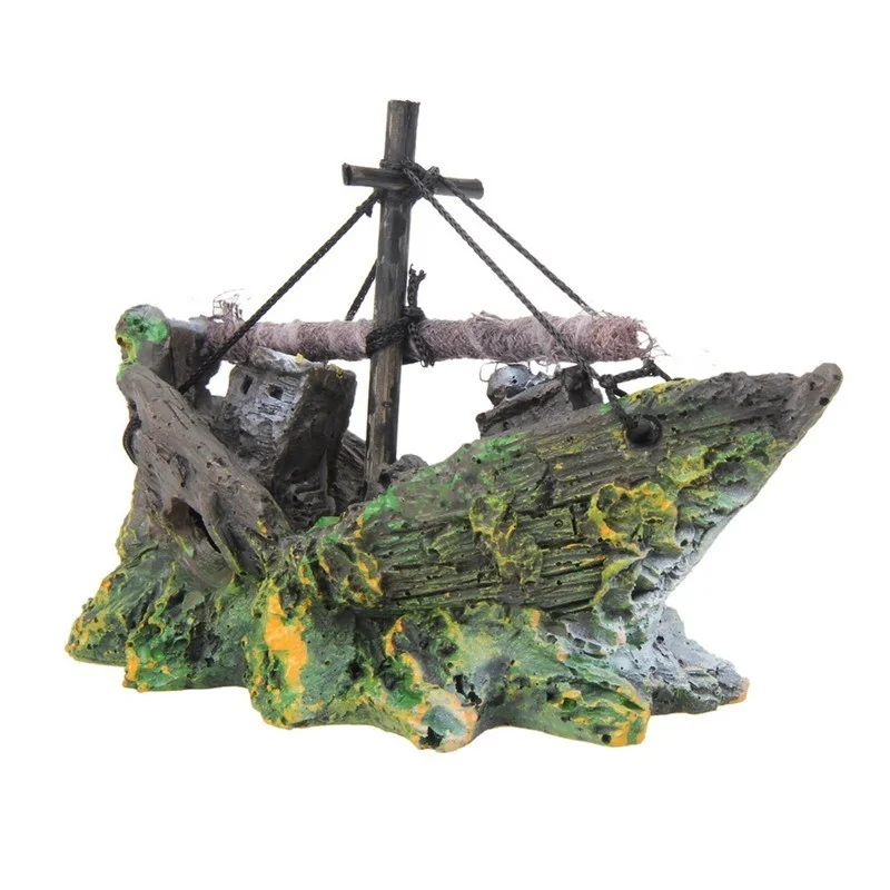 Aquarium Ornament Wreck Sunk Ship Sailing Boat Destroyer Fish Tank Cave Decor Fish Tank Accessories