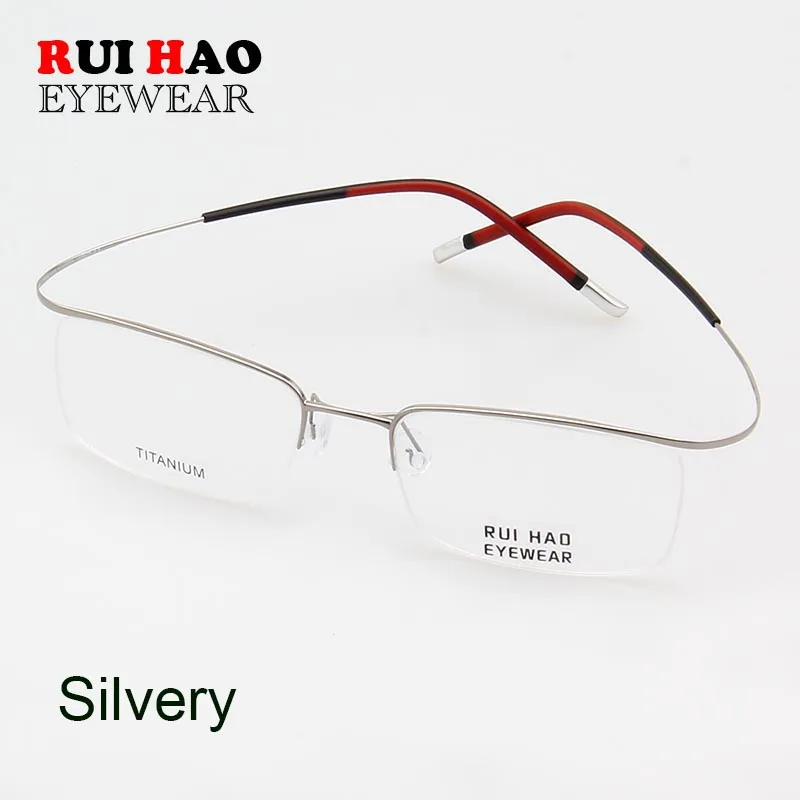 Silvery Классические деловые очки, мужские Модные титановые оправа для очков при близорукости, полуоправы, оправа для очков, бренд oculos gafas - Цвет оправы: Silvery