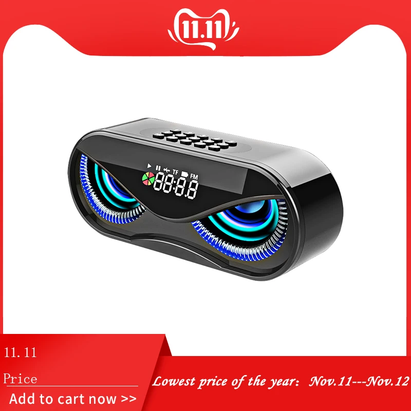 M6 Bluetooth Speaker Cool Owl Design FM Radio TF Card Alarm Clock TV Bass Smart Display Portable Wireless | Электроника