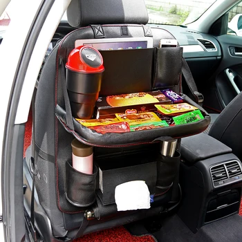 

Car Seat Back Hanging Organizer Bag Universal Auto Multi-pocket PU Leather Pad Cups Storage Holder Bag Foldable Shelf