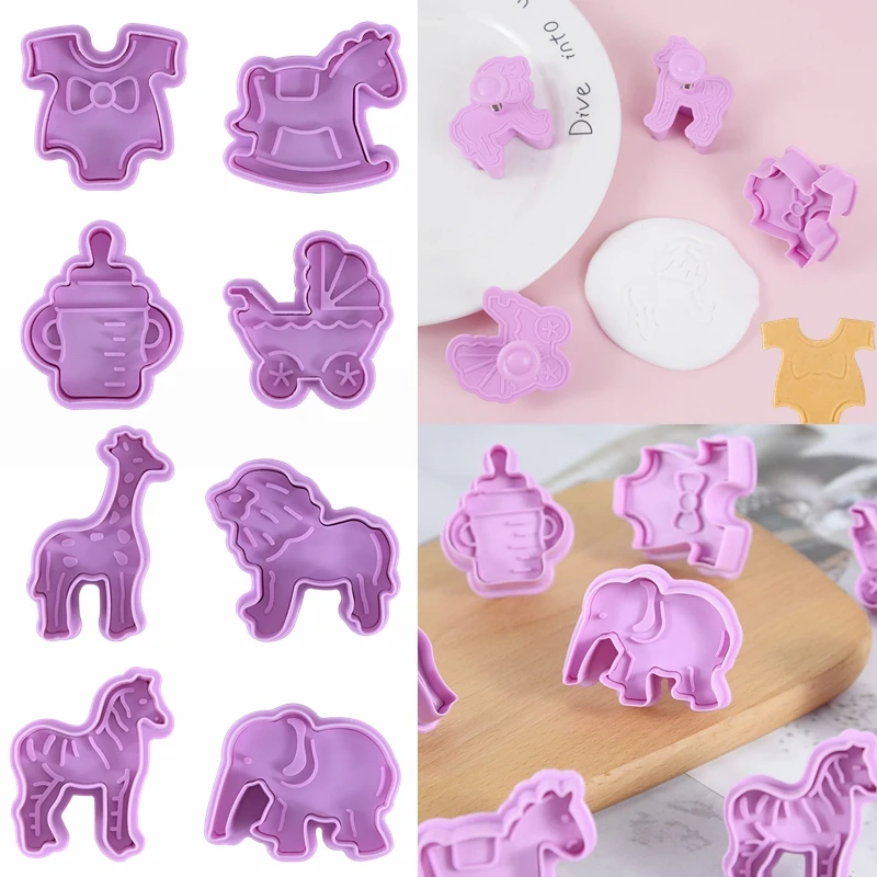 

4pcs/set Baby Shower Plastic Baking Mold Cookie Cutter Animals Sugar Pastry Plunger Fondant Cake Decorating Tools Birthday Decor