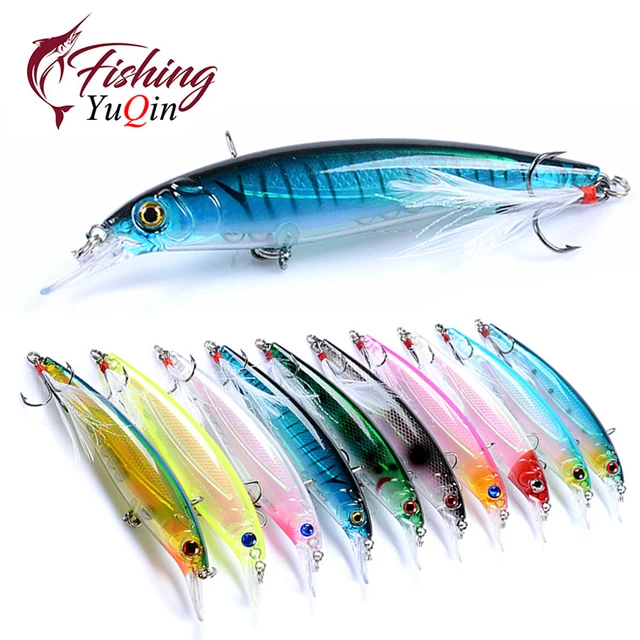 1pcs 7g 9cm Minnow Fishing Lure Bionic 3D Eyes Laser Hard Artificial Bait  with Feather Hook