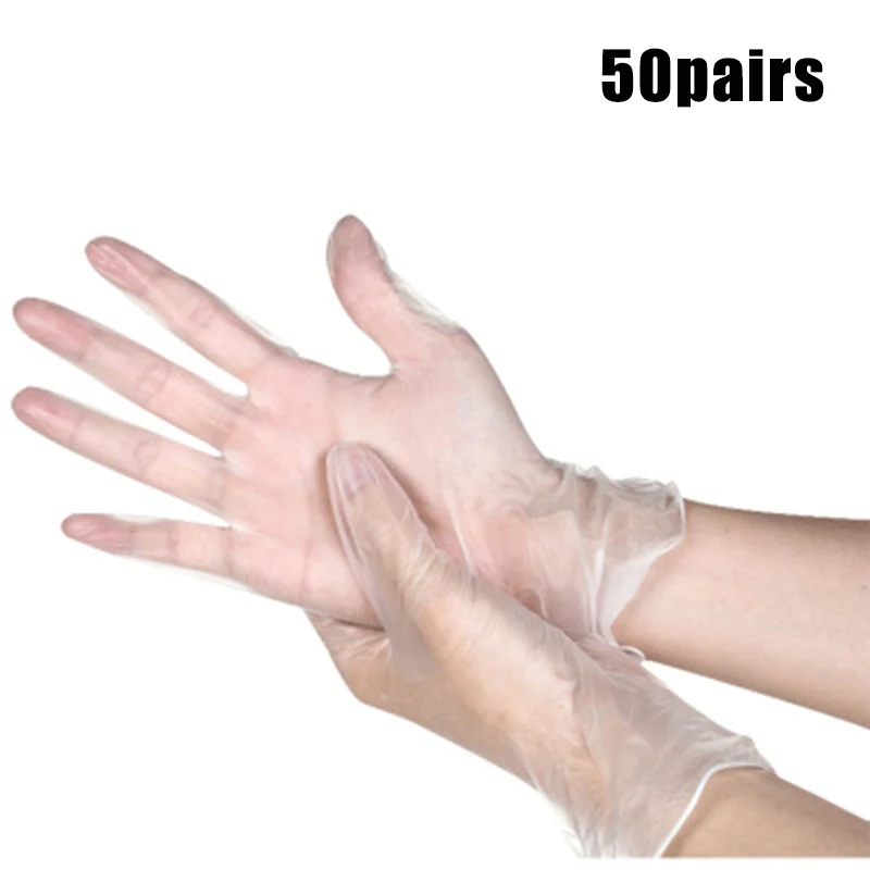 Hot 50 Pairs Disposable PVC Waterproof Gloves for Household Cleaning Baking Oil-proof Transparent L99 - Цвет: S