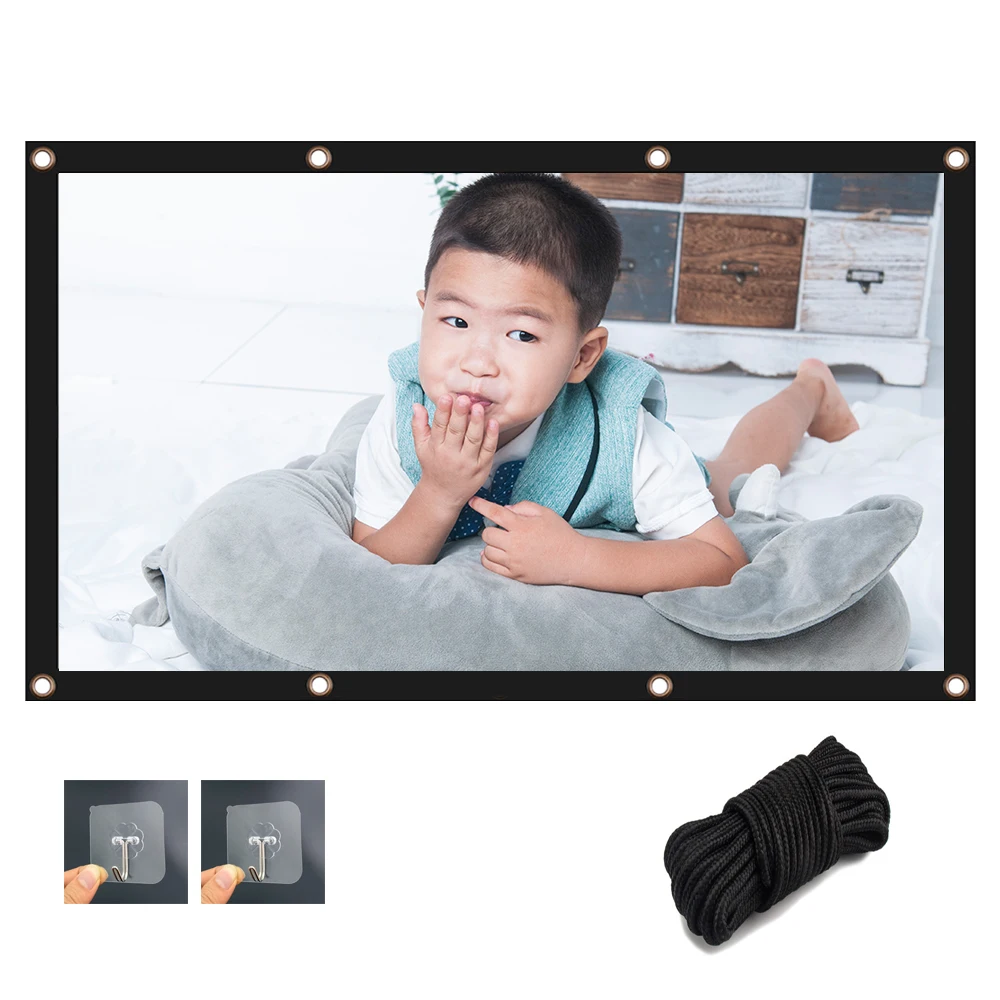 Portable White Surface Black Bottom Projector Screen 60 72 84 100 120 Inch 16:9 HD Foldable Anti-Wrinkle Movie Screens | Электроника