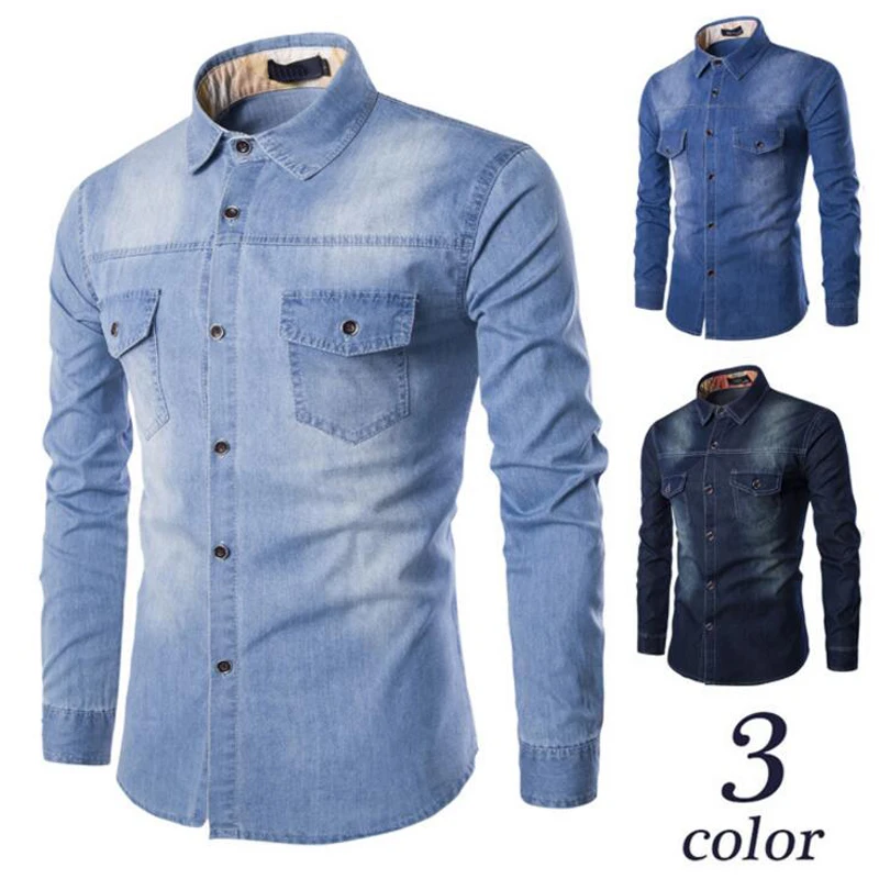Мужская Повседневная джинсовая рубашка мужская мода slim fit фитнес с длинными рукавами джинсовые рубашки camisa social masculina плюс размер 5xl 6xl рубашка