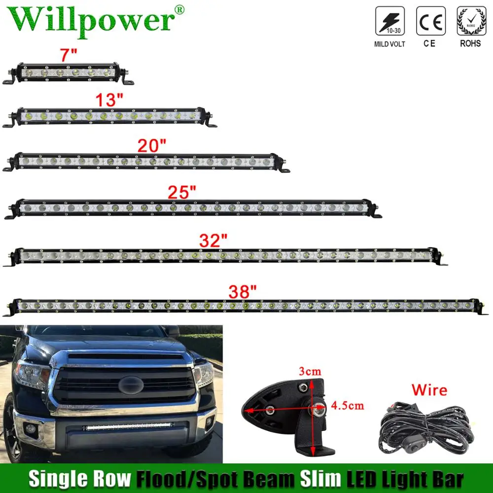 4X4 Truck Car 4 7 13 20 25 30 38 inch Slim LED Light Bar Offroad ATV  UTV Pickup SUV Lower Bumper Spotlight Driving Lightbar