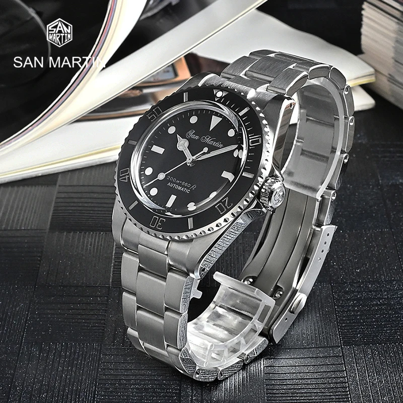 

San Martin Mens Retro SUB Diver Watch 39mm Black Dial Water Ghost Sapphire Crystal Automatic Movement 20Bar Water Resistant Lume