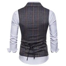 Dunhuang Spring New Style Men Business Casual Plaid Suit Waistcoat 9610
