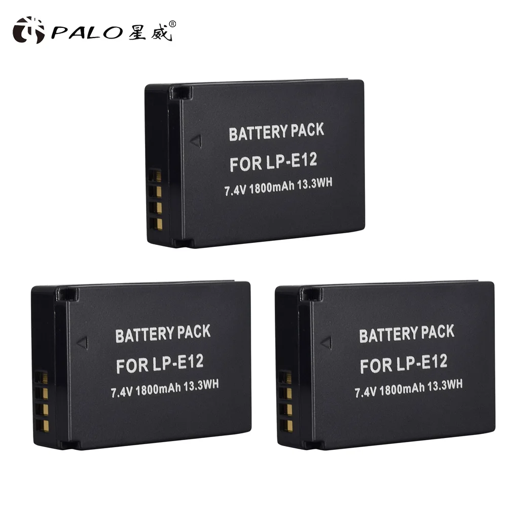 Palo 7,4 V 1800mAh большой емкости цифровой аккумулятор LP-E12 LPE12 LP E12 для камеры canon EOS M M10 M50 M100 M100D rebel SL1 Kiss X7 - Цвет: 3pcs battery