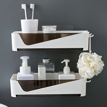 

Punch-Free Bathroom Shelf Plastic Toilet Bathroom Vanity Wall Hanging Bathroom Storage Rack Basket No Trace Stickers