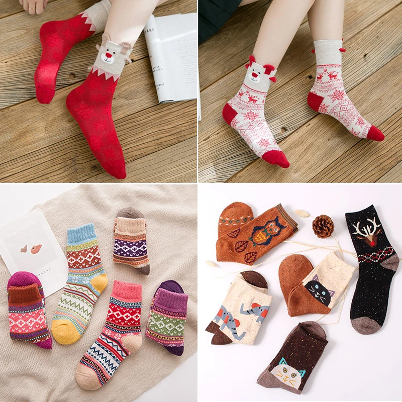 

Thick Winter Warm Socks Winter Cute Cartoon Pattern Design Warm Socks Animal Print Christmas Socks Comfortable Knit Wool Socks