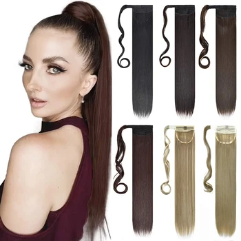 

Kong&Li 22' Synthetic Ponytail Hair pieces Heat Resistant Fiber Straight Ribbon Clip In Hair Extension Brown Black
