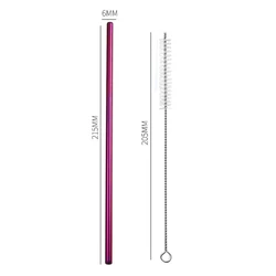 Eco-Friendly Reusable 304 Stainless Steel Drinking Straw with Cleaning Brush (Purple Straight)
