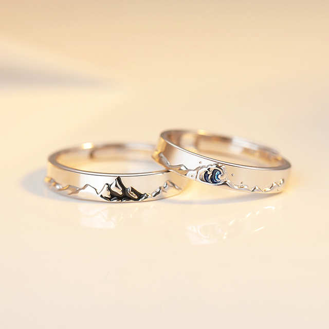 Romantic Sun Moon Paired Couple Rings Fashion Lover Matching Wedding Rings For Women Valentine's Day Gift Jewelry