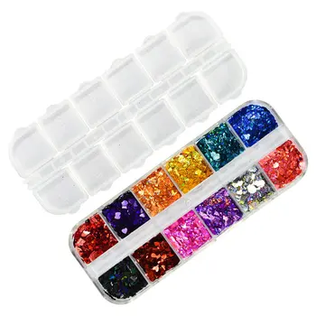 

DIY Portable Size 12 Colors Sequin Nail Art Decorations Beautiful Heart Sequin Nail Art Decor Glitter Manicure DIY