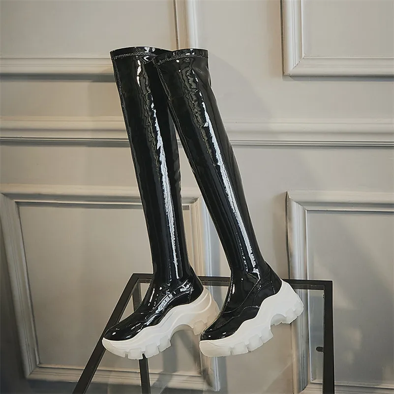Meotina/осенние облегающие высокие сапоги; женские ботфорты из натуральной кожи на плоской платформе; пикантная тонкая обувь с гибкой подошвой; женская обувь; 39