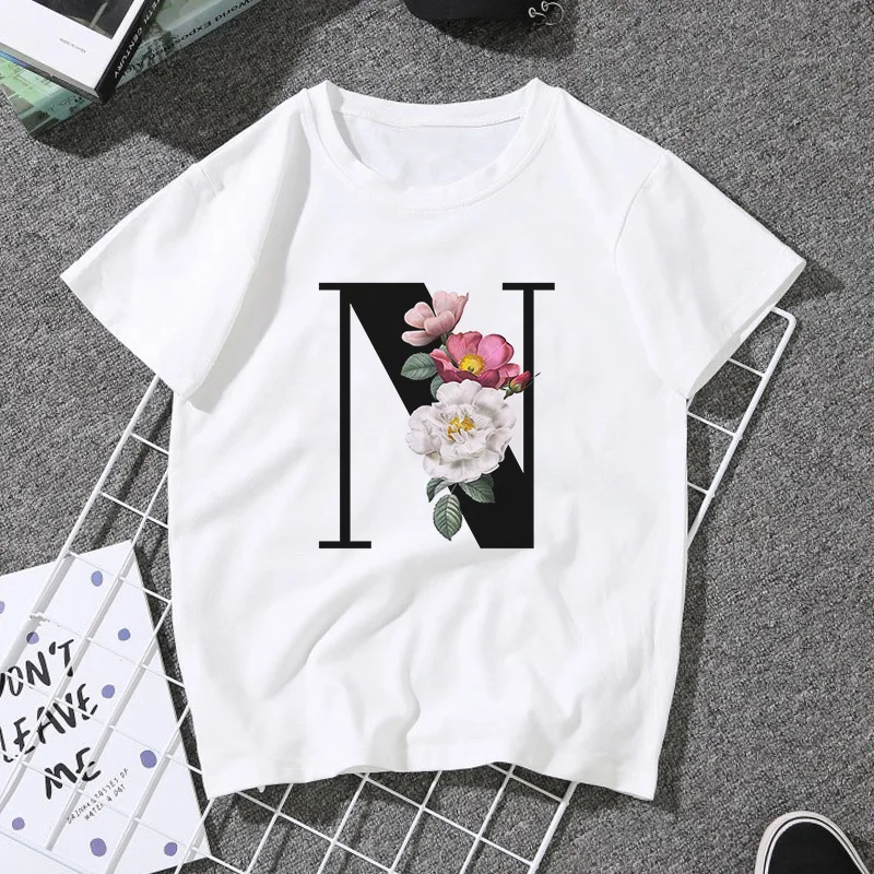A B C D E English Alphabet Print T Shirt Women 2020 New Summer Couples Lovers Female T-Shirt Harajuku Casual White Tops Tshirt