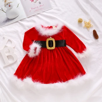 

1Pcs Christmas Baby Dress 6M-4Y Infant Baby Girl Santa Claus Cosplay Costume Long Sleeve Clothes Toddler Girls Dress