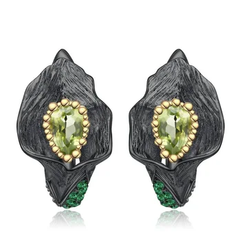 

CMajor 925 Sterling Silver Fine Jewelry Vintage Italian Handmade Elegant Olivine Natural Stone Dangle Earrings for Women