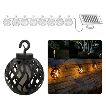 

Solar String Lights LED Outdoor Waterproof Flickering Flame Hanging Solar Lantern Lamp with 8 Ball for Patio Garden Yard